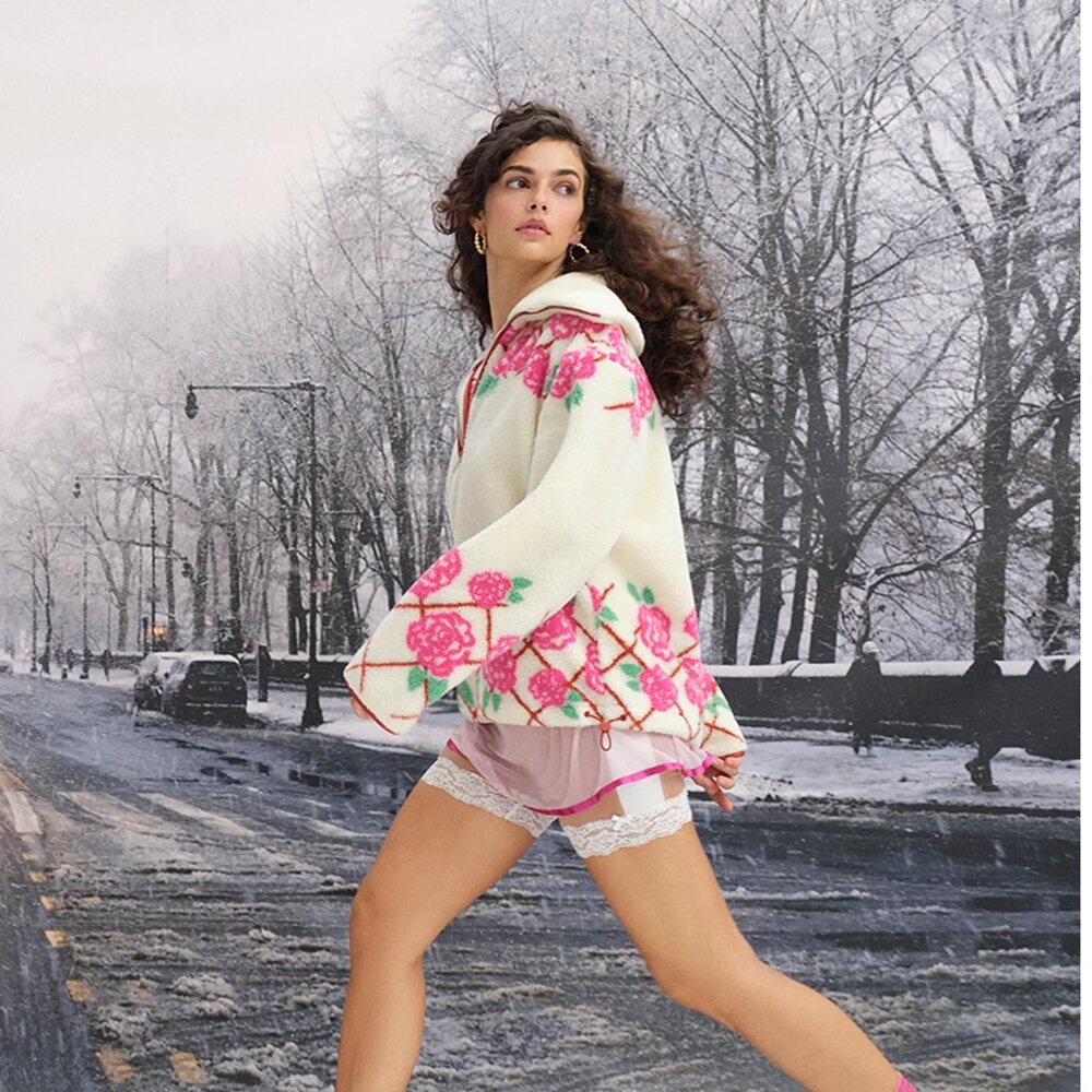 For Love And Lemons Pink Floral Teddy Jacket